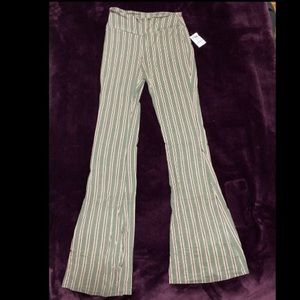 Green striped bell bottom pants